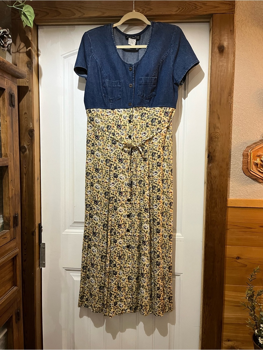 All that Jazz Denim-Top Maxi Dress in Blue and Yellow Floral